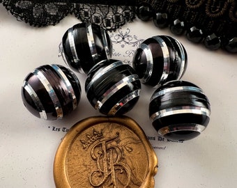 Antique 21mm Mourning Glass Jet Disco Ball Bead - Extremely Rare  - Hand Blown Jet Glass Hollow - 1pc