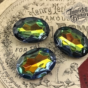 Vintage 18x13mm Oval Vitrail Rainbow Cabochon Rhinestone Stone Jewel Gem CAL Foiled Cushion Back Glass - Rare West German - 2 pcs