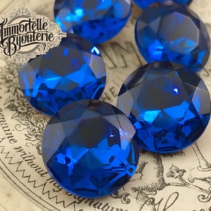 14mm 60ss Capri Blue Rhinestone Cabochon Gems Jewels Doublets - Stunning Vintage - 60SS Sapphire Rhinestone - 14mm Blue Rhinestone - 3pcs
