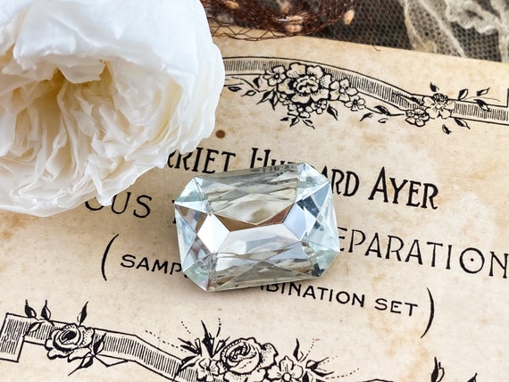 Vintage 25x18mm Crystal Clear Octagon Vintage Faceted Gem - Vintage Large Glass High Quality Czech Fancy Jewel Stone - 1pc