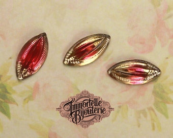 vintage 15 x 7 Navette Marquis Givre rubis topaze Givre verre pressé texturé bijou pierres précieuses - haute qualité ouest-allemand - 6 pcs