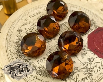 14mm 60ss Smoked Topaz Cabochon Gold Gems Jewels Doublets - STUNNING Vintage - 60SS Topaz Rhinestone - 14mm Topaz Rhinestone - 6pcs