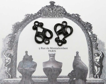 Black Antique Brass Heart Connector Jewelry Findings 16mm Victorian Aged - Noir Black Antique Brass - 6 pcs