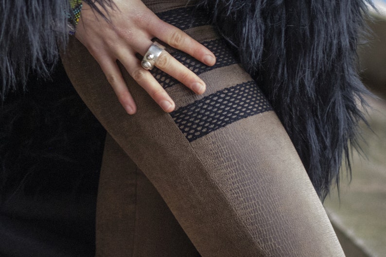 Pirate festival clothing UADJET LEGGINGS Alternative Handmade Leggings. Brown Version Reptile print leggings with net details