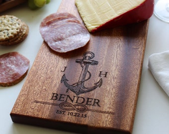 Personalized Cheese Board, Anchor Cutting Board, Nautical Decor, Wedding, Anniversary Gift, Closing Gift, Husband Gift