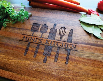 Personalized Cutting Board, Custom Engraved Mothers Day Gift For Mom, Grandma, Unique Handmade Mimi Gift, Wood Anniversary, Gift For Her