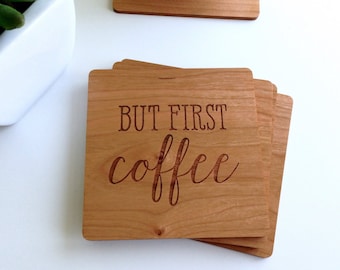 Wood Coasters For Coffee Lovers, Christmas Gifts, Gifts For Mom, Gift For Women, Stocking Stuffer, Engraved Coaster Set