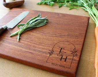 Personalized Cutting Board Custom Engraved Monogrammed Gift with Couples' Initials and Established Date Carved
