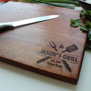 Personalized Mahogany Cutting Board, BBQ Grill Gift for Dad