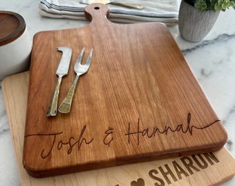 Personalized Charcuterie Board Gift for Couples with handle | Custom Engraved Cutting Board Wedding Engagement Gift