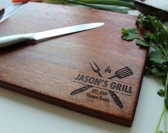 Personalized Mahogany Cutting Board, BBQ Grill Gift for Dad