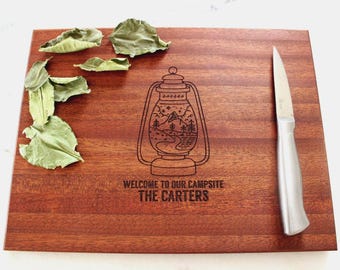 Personalized Camping Cutting Board, Custom Engraved RV Camping Gift for Campers and Outdoorsmen, Unique Handmade Wooden Camp Kitchen