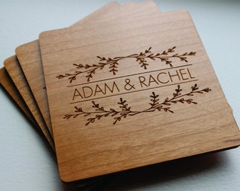 Wood Coaster Set, Personalized Coasters, Engraved Wood Coasters, Christmas, Parents Wedding Gift, Anniversary, Wedding, Housewarming Gift