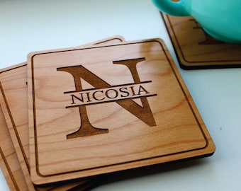 Wood Coaster Set, Custom Coasters, Mothers Day Personalized, Custom Wedding Gift, Gifts For Him, Gifts For Mom, Wedding, Anniversary Gift