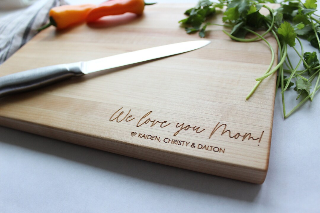 Personalized Cutting Board for Mothers Day. Custom Engraved Cutting