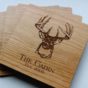 Personalized Wood Coaster, Gift For Him, Boyfriend Gift, Whitetail Deer, Hunting, Cabin Decor, Gift For Him, Gift For Dad, Fathers Day Gift