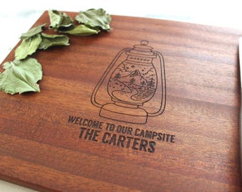 Personalized Camping Cutting Board, Custom Engraved RV Camping Gift for Campers and Outdoorsmen, Unique Handmade Kitchen Adventurous Gift