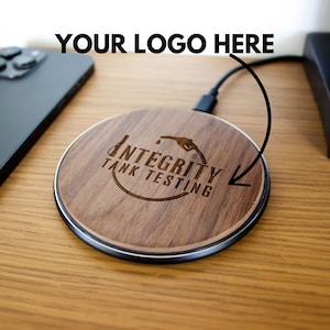 Logo Branded Wireless Charger. Custom Engraved Smartphone Charging Station For Business Gift, Unique Corporate Gifts Ideas Company Gifts