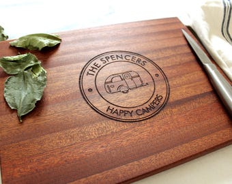 Personalized Camping Cutting Board Custom Engraved RV Gift for Campers and Outdoors Couples and Families