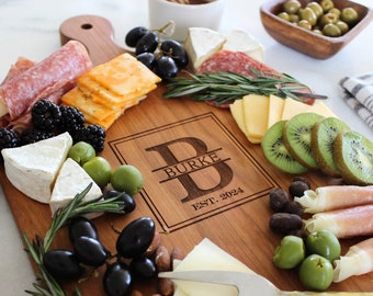 Personalized Cutting Board, Custom Engraved Cheese Board, Monogrammed Couples Bread Board, Handmade Wooden Cutting Board For Wedding