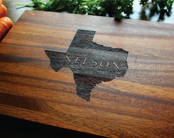 Personalized Cutting Board, Texas (OR ANY STATE) Custom Engraved State,Family Name, Established Date,Wedding, Anniversary, Housewarming Gift