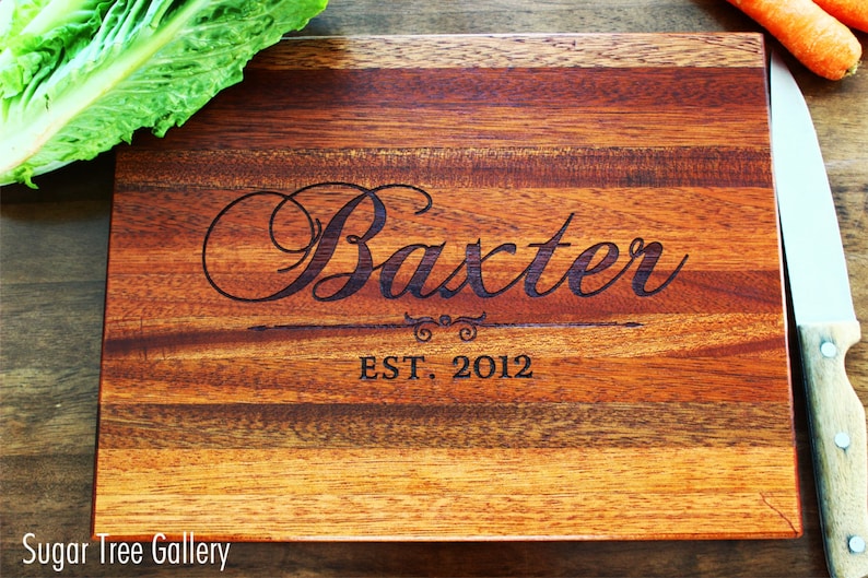 Personalized Cutting Board Established Family Kitchen Art Perfect Wedding Gift-10 x 13 Inches Shown in Mahogany Wood