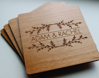 Personalized Wood Coaster Set, Custom Engraved Gift For Couples, Personalized Wedding Gift | Personalized Christmas