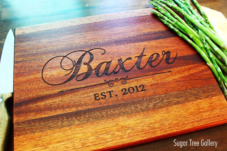 Personalized Cutting Board Established Family Kitchen Art Perfect Wedding Gift-10 x 13 Inches Shown in Mahogany Wood