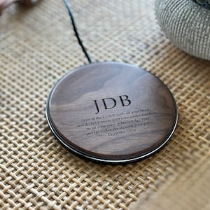 Personalized Wireless Phone Charger. Custom Engraved iPhone Charging Station For Office Desk. Unique Wooden Monogrammed Gift