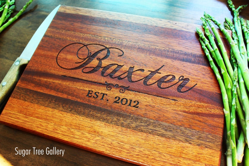 Personalized Cutting Board Established Family Kitchen Art Perfect Wedding Gift-10 x 13 Inches Shown in Mahogany Wood