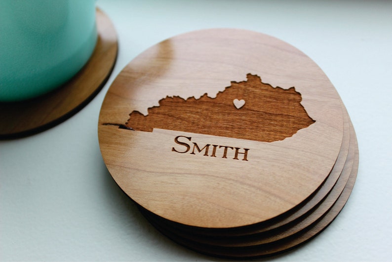 Wood coasters for your guests on the engagement day