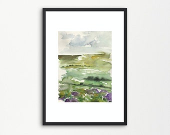 Fine Art Print from Original Watercolor Painting, Giclee Print, Landscape Painting, England, Yorkshire, Abstract Watercolor