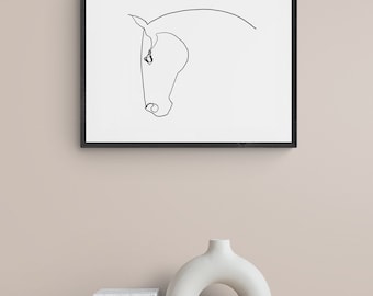 Digital Download, Pen and Ink Artwork, Equestrian Drawing, Simple Line Drawing