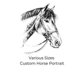 Custom Horse Portrait, Personalized Equestrian Drawing, Original Art, Black and White Ink Artwork, Equine Keepsake