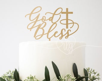 God Bless Cake Topper for Baptism, Confirmation, First Communion, Christening, Mission, Christian Religious Decor
