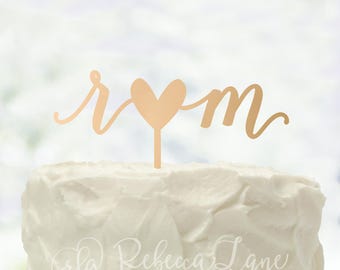 initials with heart wedding cake topper, personalized engagement, anniversary party decor