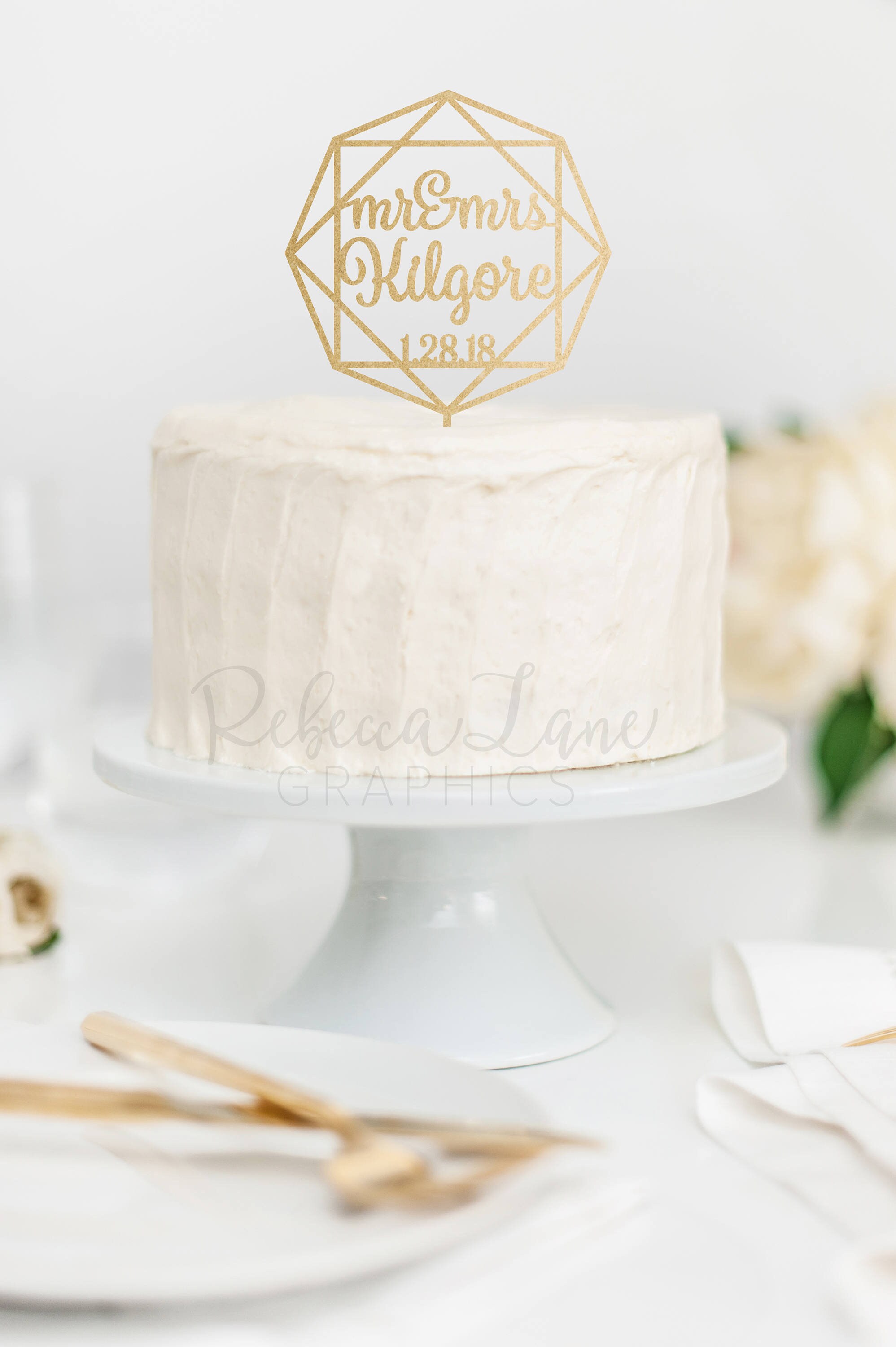 Geometric cake topper wedding cake topper modern cake