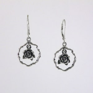 Rose Earrings, Rose Dangle Earrings, Floating Rose Earrings, Dangle Earrings, Sterling Silver Earrings, Handmade