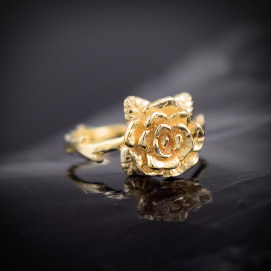 Handmade 14K Gold Rose Ring, Floral Jewelry - Etsy