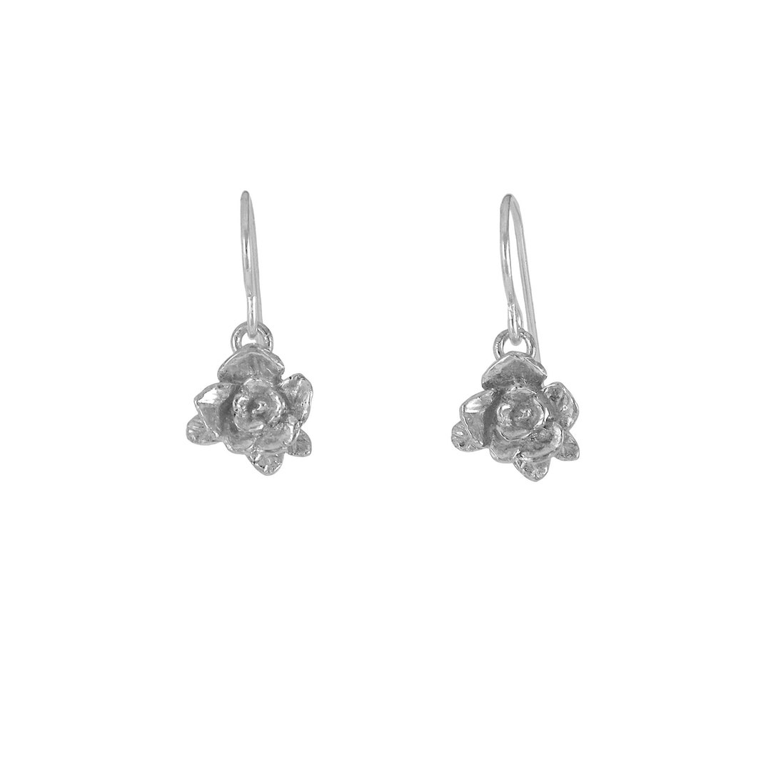 Mini Rose Dangle Earrings, Rose Earrings, Dangle Earrings, Sterling