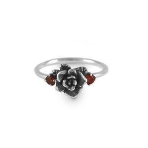 Rose Ring, Oxidized Mini Rose Ring with Cubic Zirconia, Handmade, Sterling Silver Ring, Engagement Ring