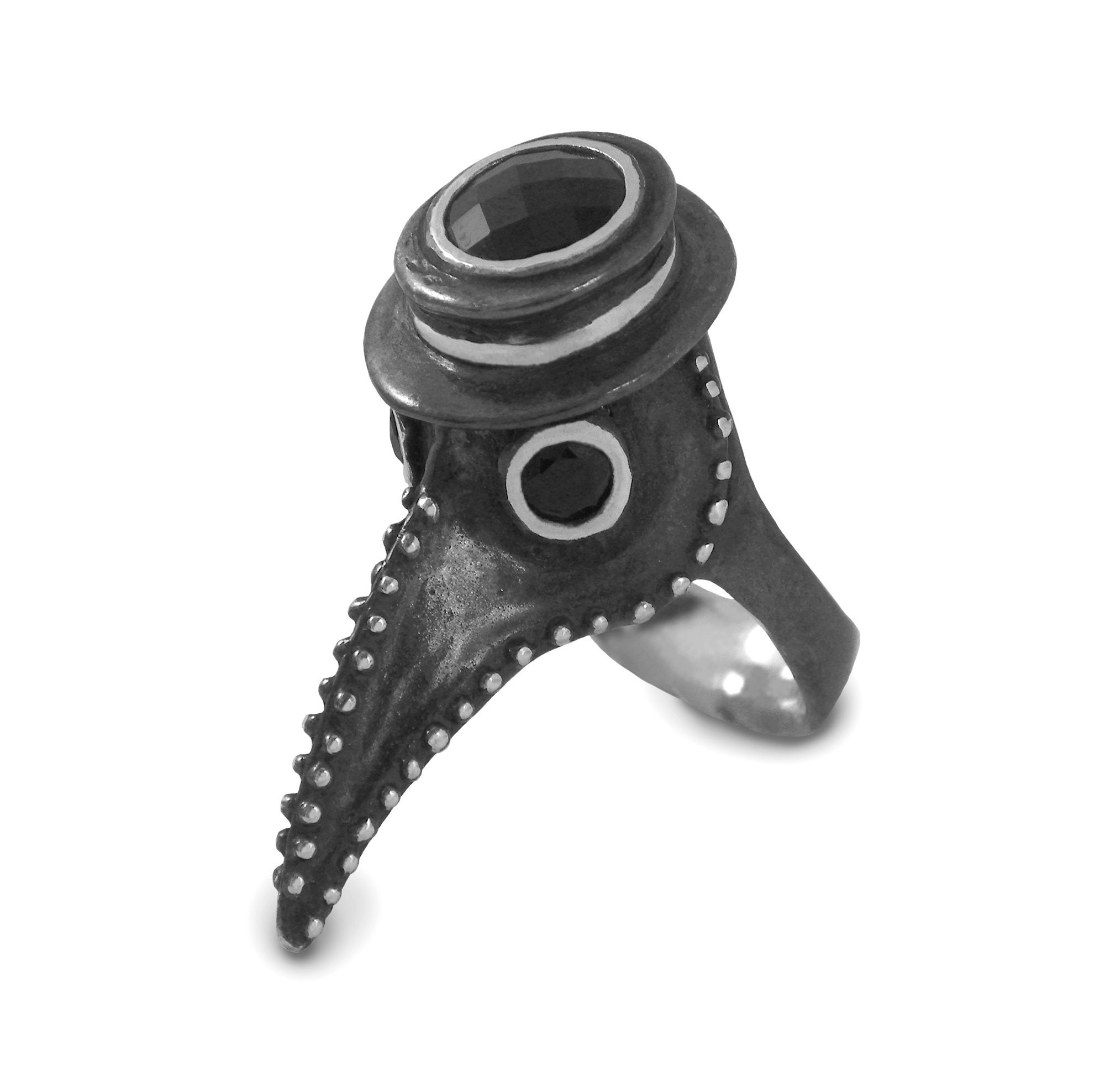 Plague Doctor Ring with Onyx Stones, Plague Doctor, Sterling Silver Ring, Statement Ring, Handmade