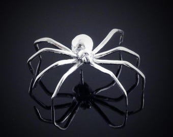 Handmade Sterling Silver Spider Brooch, Gothic Animal Pin