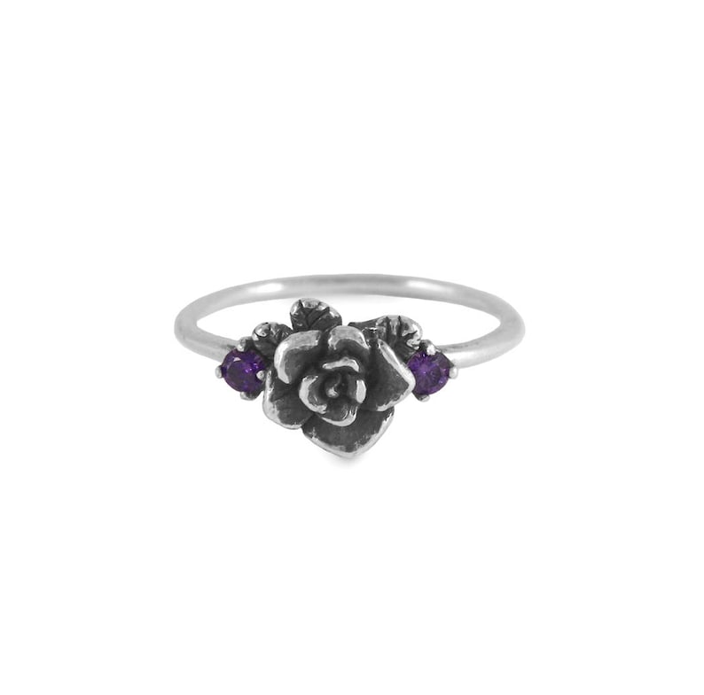 Rose Ring Oxidized Mini Rose Ring With Cubic Zirconia Etsy