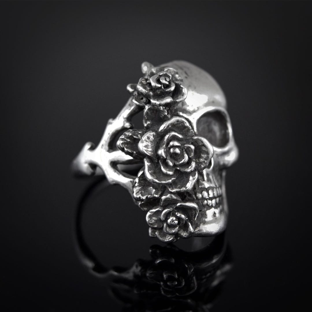 Skull And Roses Rings Skull Rose Ring, Half Skull Half Rose Ring, Skull Ring, Skull, Rose ...