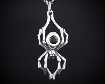 Collar de araña, colgante de araña de plata, viuda blanca, joyería de araña, animal, hecho a mano, collar de plata esterlina, joyería gótica