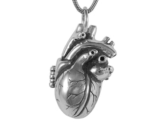 Anatomical Heart Locket with Small Glass Bottle, Heart Necklace, Handmade Jewelry, Pendant, Sterling Silver Heart Locket