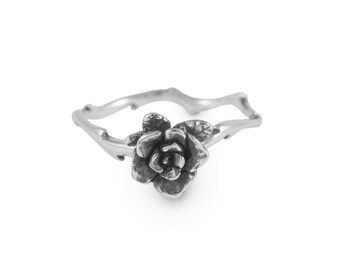 Mini Flowing Mini Rose Ring, Rose Ring, Sterling Silver Ring, Handmade Ring