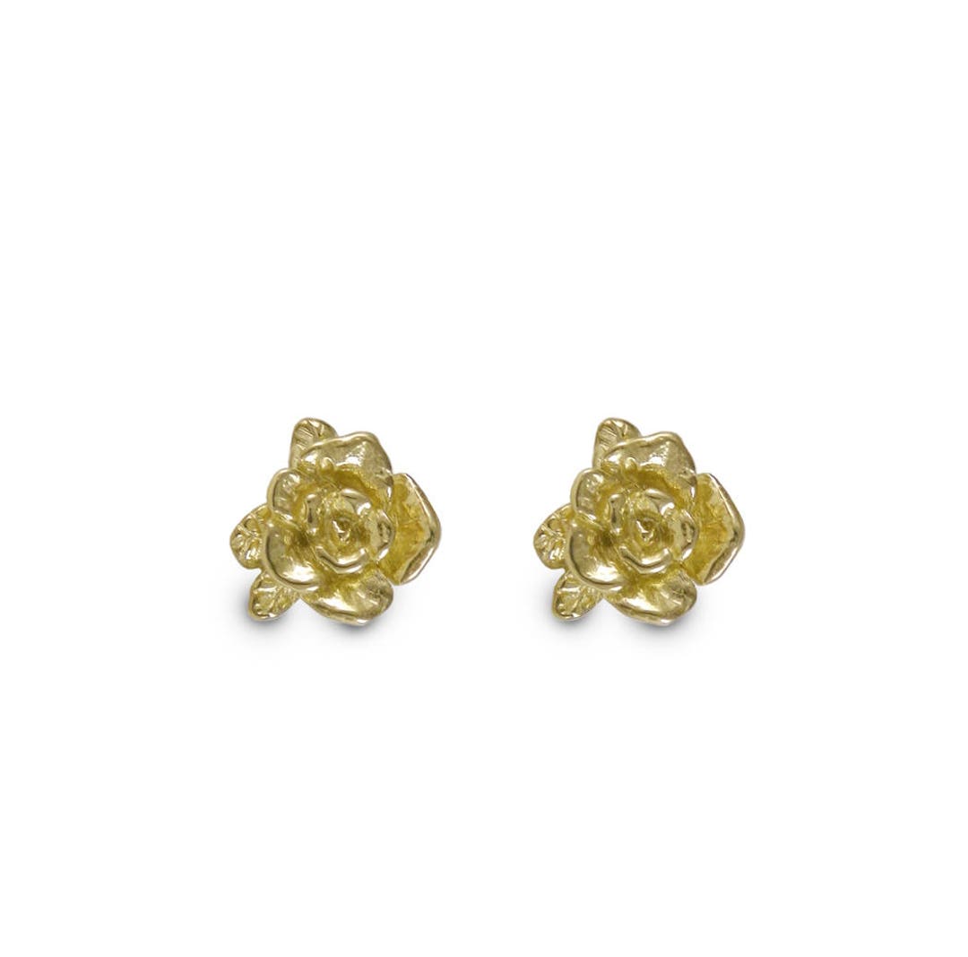 14k Solid Gold Earrings Mini Rose Stud Earrings Rose - Etsy