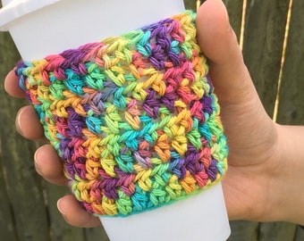 Rainbow gemstone mug wrap, variegated to go cup wrap, insulated travel sleeve, Mermaid cup wrap, pride cup sleeve, pride to go cup, mermaid